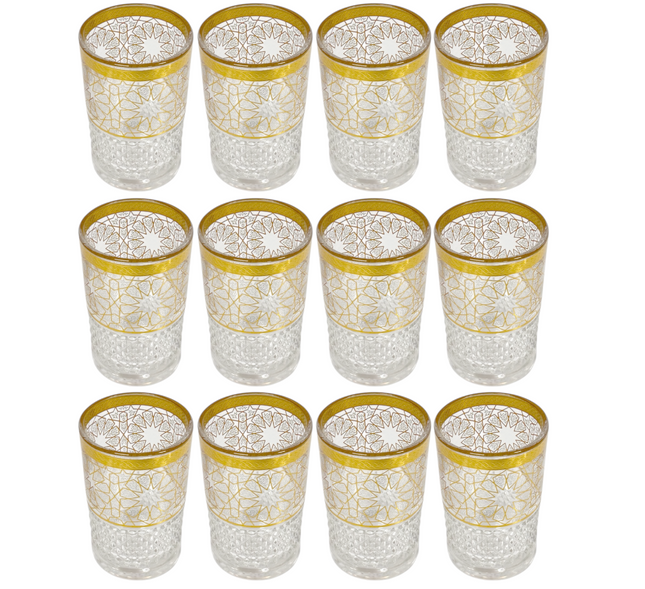Verres à Thé Marocains Dorés – Set de 12 - 160ml