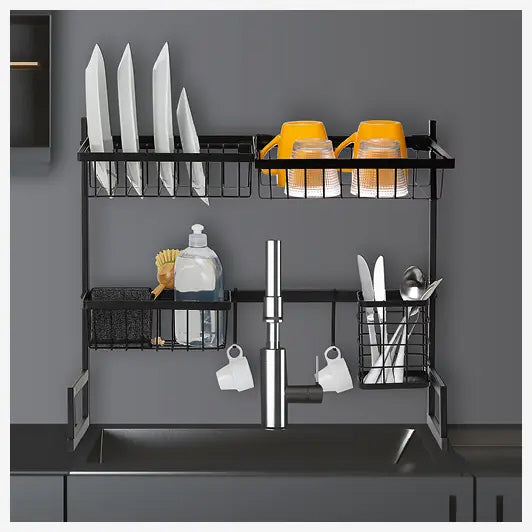 Kitchen organizer - 2-in-1 dish drying rack black 58 x 51 cm made of metal