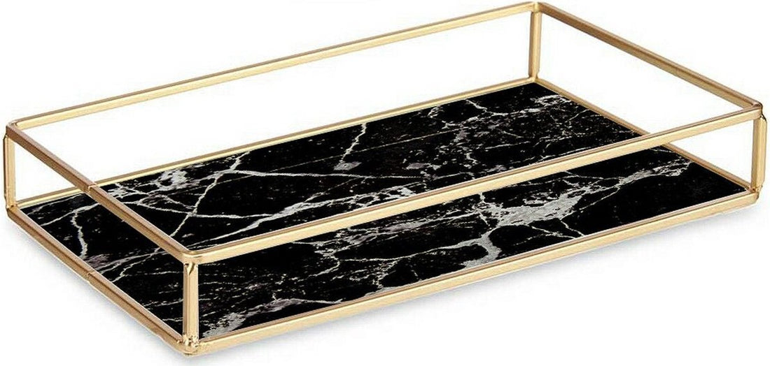 Tray Black Gold Metal Glass (25 x 4 x 15 cm)