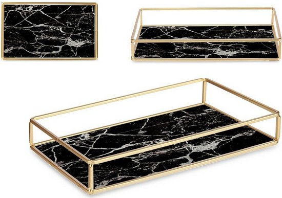 Tray Black Gold Metal Glass (25 x 4 x 15 cm)