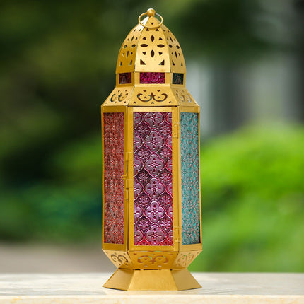 Lanterne marocaine en métal et verre de couleur or