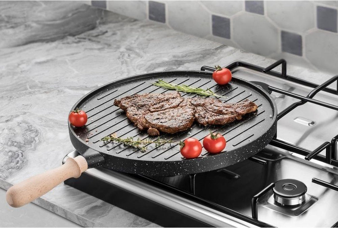 3-in-1 Granit-Gusspfanne Doppelseitig – Grillpfanne – Crêpepfanne – Pfannkuchenpfanne – 35cm