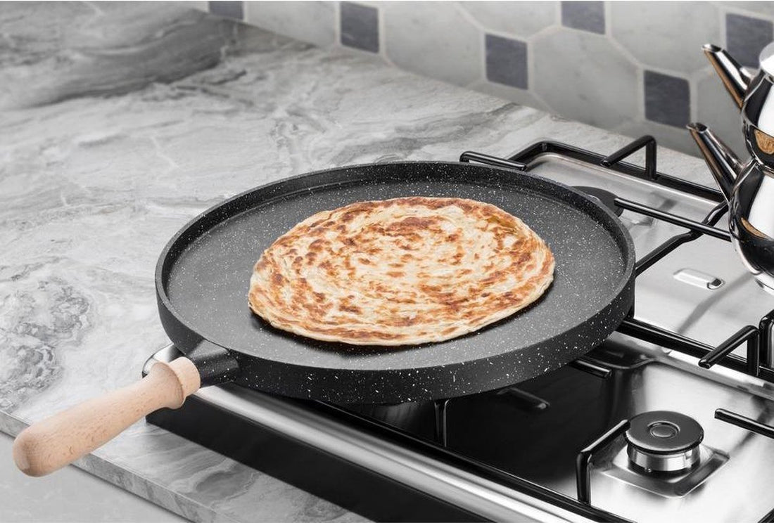 3-in-1 Granit-Gusspfanne Doppelseitig – Grillpfanne – Crêpepfanne – Pfannkuchenpfanne – 35cm