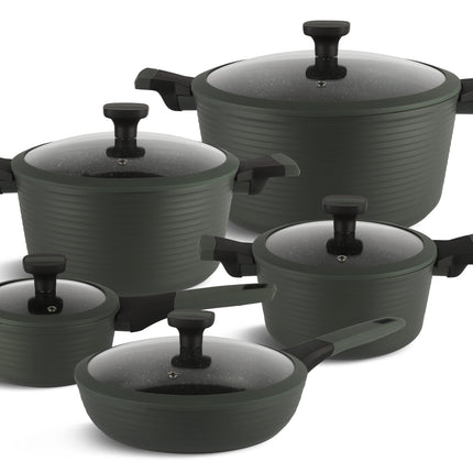 Edënbërg Green Line - Set de 12 casseroles et poêles de luxe en aluminium forgé - Revêtement céramique/marbre
