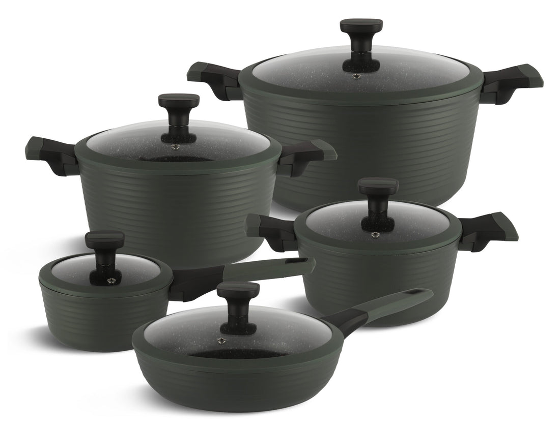 Edënbërg Green Line - 12-teiliges Luxus-Topfset aus geschmiedetem Aluminium - Keramik-/Marmor-Beschichtung