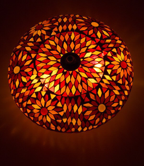 Oosterse plafondlamp Goa mozaïek oranje Bohemian 24 cm