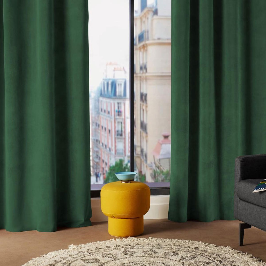 Velvet curtain with brushed effect