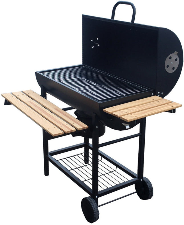 Grand barbecue charbon sur roulettes avec couvercle, thermomètre et grilles réglables – Idéal pour le jardin