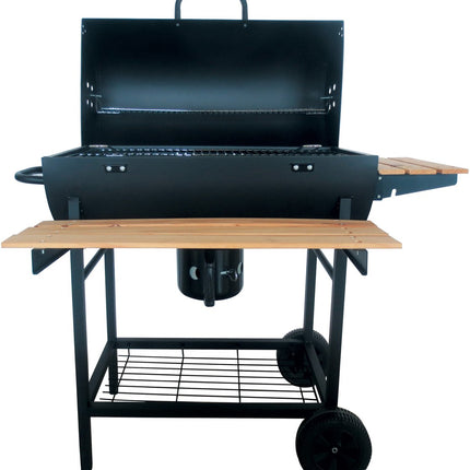 Grand barbecue charbon sur roulettes avec couvercle, thermomètre et grilles réglables – Idéal pour le jardin