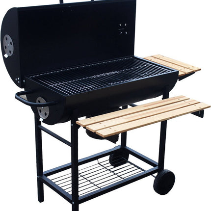 Grand barbecue charbon sur roulettes avec couvercle, thermomètre et grilles réglables – Idéal pour le jardin
