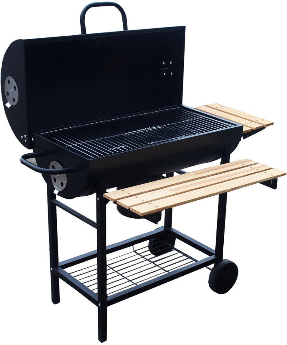 Grote houtskoolbarbecue op wielen met deksel – thermometer en 3 roosters – foto 5