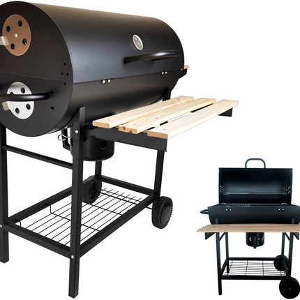 Grand barbecue charbon sur roulettes avec couvercle, thermomètre et grilles réglables – Idéal pour le jardin