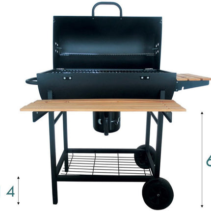Grand barbecue charbon sur roulettes avec couvercle, thermomètre et grilles réglables – Idéal pour le jardin