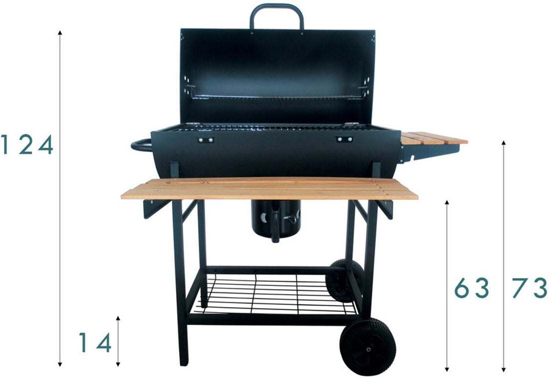 Grote houtskoolbarbecue op wielen met deksel – thermometer en 3 roosters – foto 4