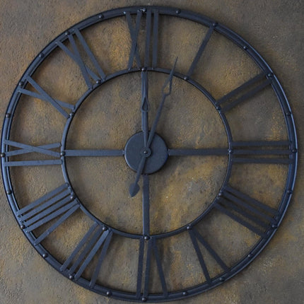 Grande Horloge Murale en Métal Noir XL Ø 70 cm