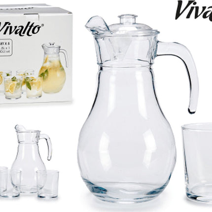 Carafe en verre/verseuse avec couvercle 1,8 litre avec 4 verres à boire 400 ml
