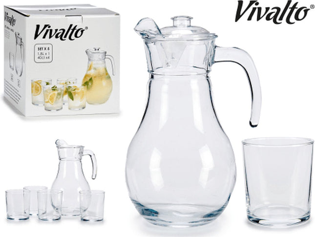 Carafe en verre/verseuse avec couvercle 1,8 litre avec 4 verres à boire 400 ml