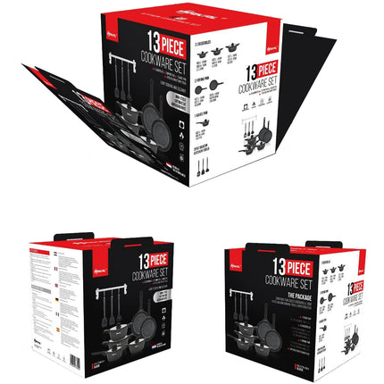 Batterie de cuisine - 13 pièces - Induction - Convient à toutes les sources de chaleur - Set de cuisson - Accessoires inclus - Aluminium moulé sous pression avec revêtement antiadhésif Greblon®