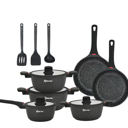 Batterie de cuisine - 13 pièces - Induction - Convient à toutes les sources de chaleur - Set de cuisson - Accessoires inclus - Aluminium moulé sous pression avec revêtement antiadhésif Greblon®