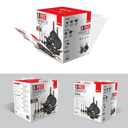 Batterie de cuisine - 13 pièces - Induction - Convient à toutes les sources de chaleur - Set de cuisson - Accessoires inclus - Aluminium moulé avec revêtement antiadhésif Greblon®