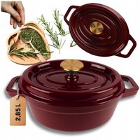 Hage - Cast Iron Casserole - Dutch Oven - Cast Iron Casserole with Lid - Enamelled - Suitable for Induction & Oven - 2.85 Litres - 25.5 x 19.5 x 12.5 cm - Plum Colour