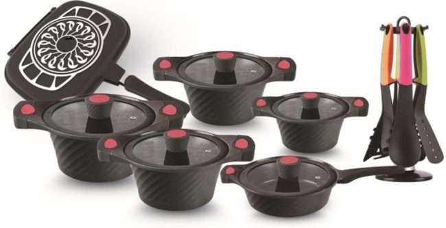 21-piece cookware set black with granite coating & non-stick layer