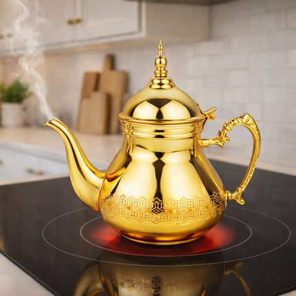 HAKAL Sultana Théière marocaine dorée – Théière arabe en acier inoxydable – 0,8 / 1 / 1,5 / 1,8 litres