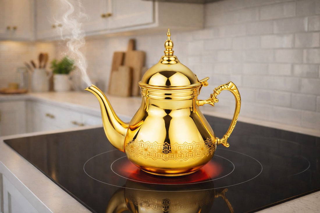 Hakal Sultana gouden Marokkaanse theepot – Arabische theepot RVS, 0,8–1,8 liter – foto 5
