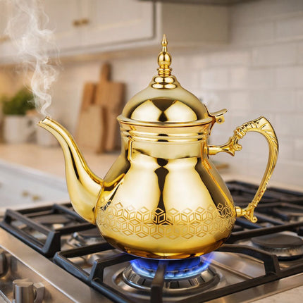 HAKAL Sultana Théière marocaine dorée – Théière arabe en acier inoxydable – 0,8 / 1 / 1,5 / 1,8 litres