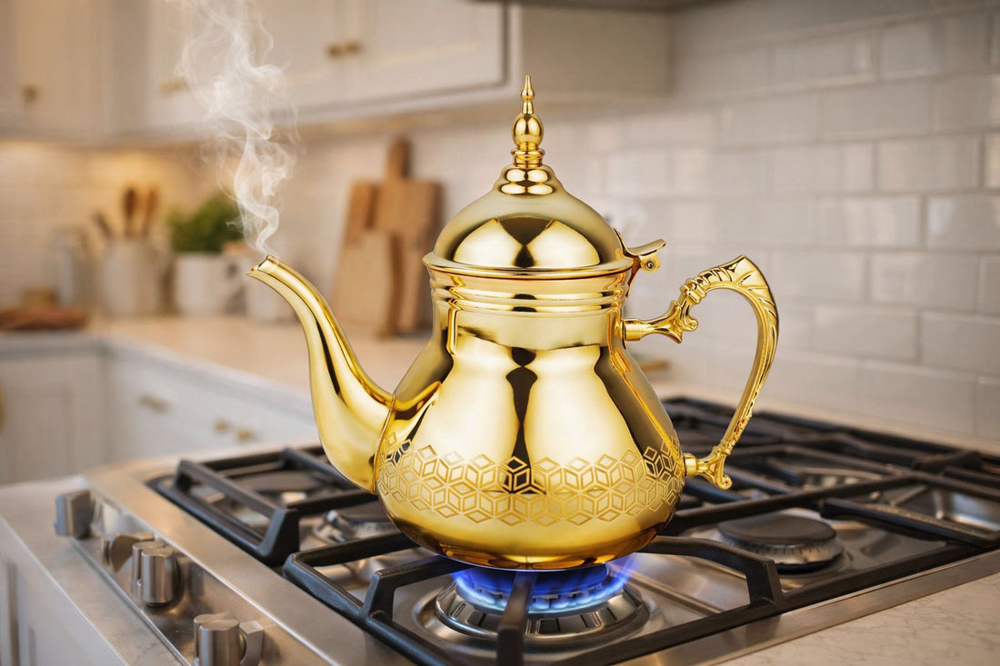 Hakal Sultana gouden Marokkaanse theepot – Arabische theepot RVS, 0,8–1,8 liter – foto 6