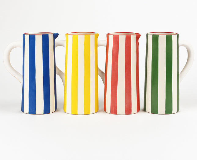 Pichet en céramique fait main à rayures – 22 cm – Disponible en 4 couleurs