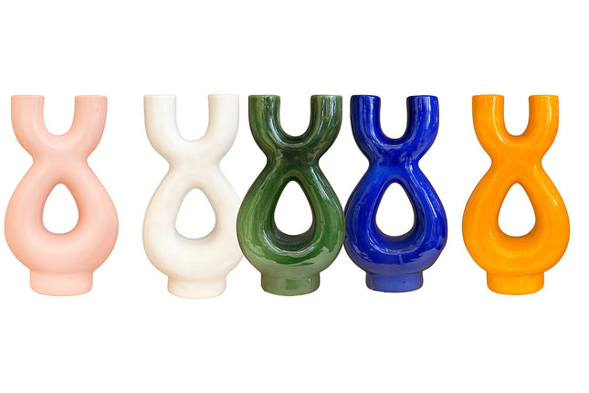 Vase Sculptural en Céramique Double – 36 cm – Design Moderne en Couleurs Variées