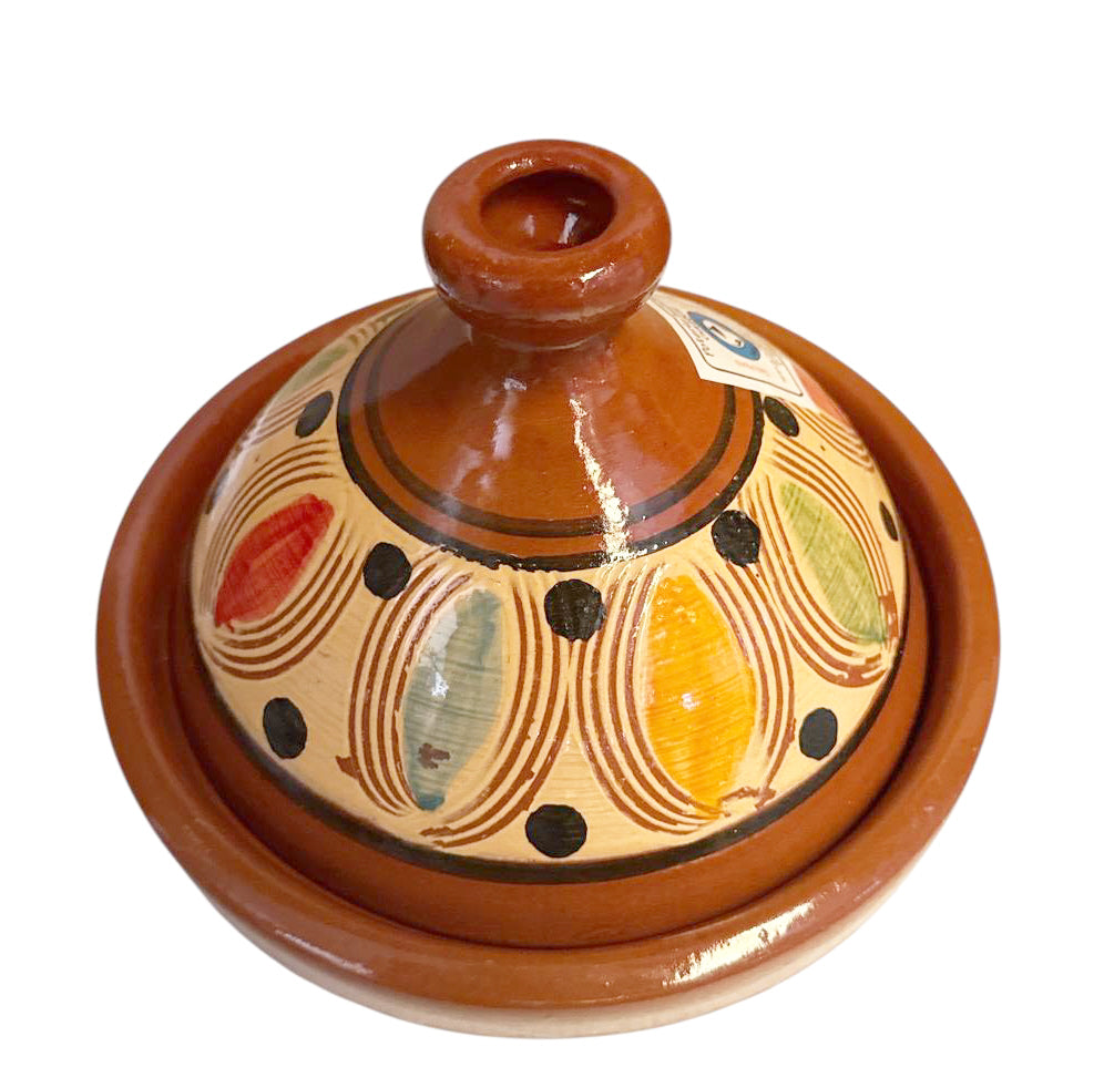 Handgemachte marokkanische Tajine Ø25 cm – Keramik – Traditionelles Design mit bunten Motiven