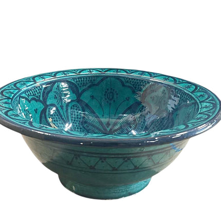 Vasque Marocaine 35cm – Céramique Faite Main – Design Vert Foncé – Lavabo en Céramique