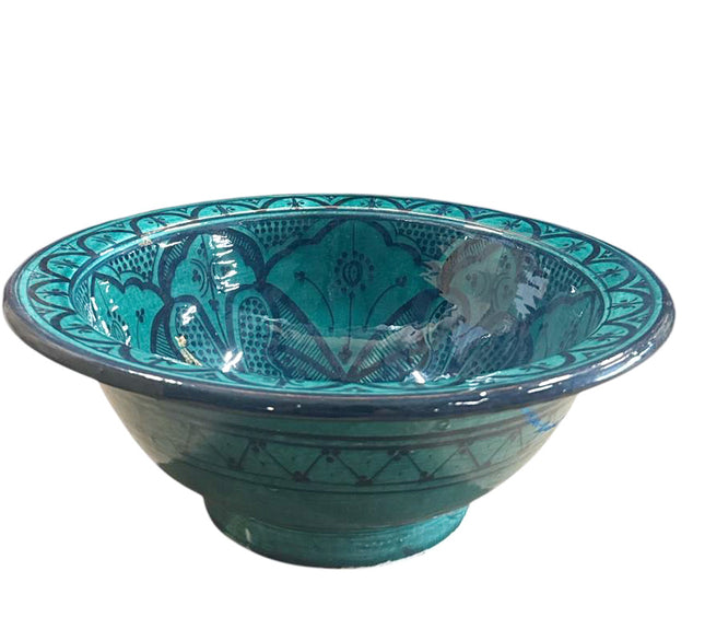 Vasque Marocaine 35cm – Céramique Faite Main – Design Vert Foncé – Lavabo en Céramique