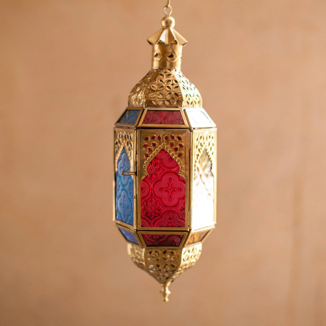 Oriental hanging glass lantern with gold finish