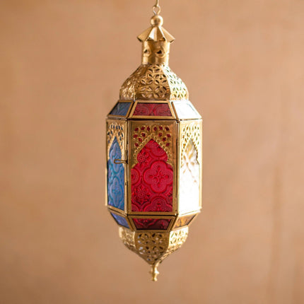 Lanterne orientale suspendue en verre Moyen