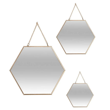 Lot de 3 miroirs dorés - forme hexagonale