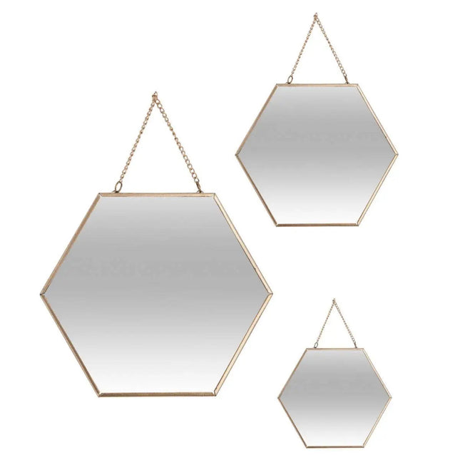 Lot de 3 miroirs dorés - forme hexagonale