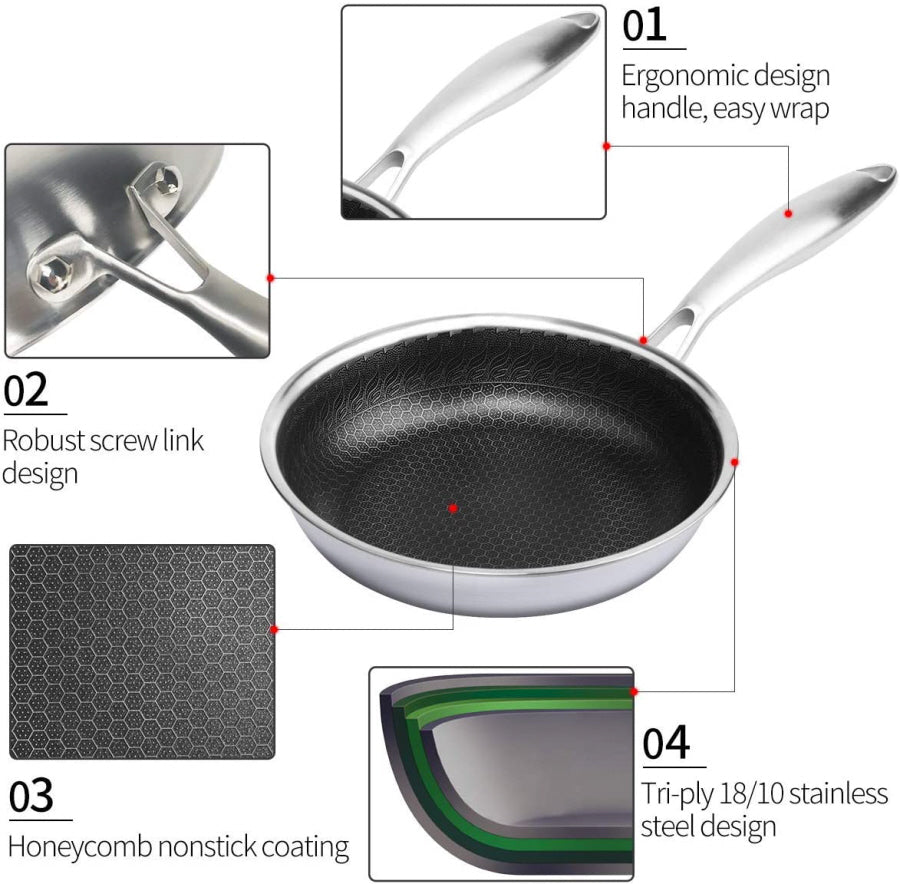 Cainfy super non-stick pro pan - Honeycomb heavy-duty non-stick - Dishwasher and oven safe