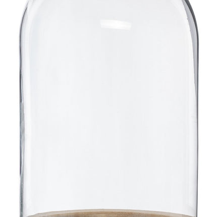 Cloche en verre sur plateau en bois - verre - D15 x H26 cm