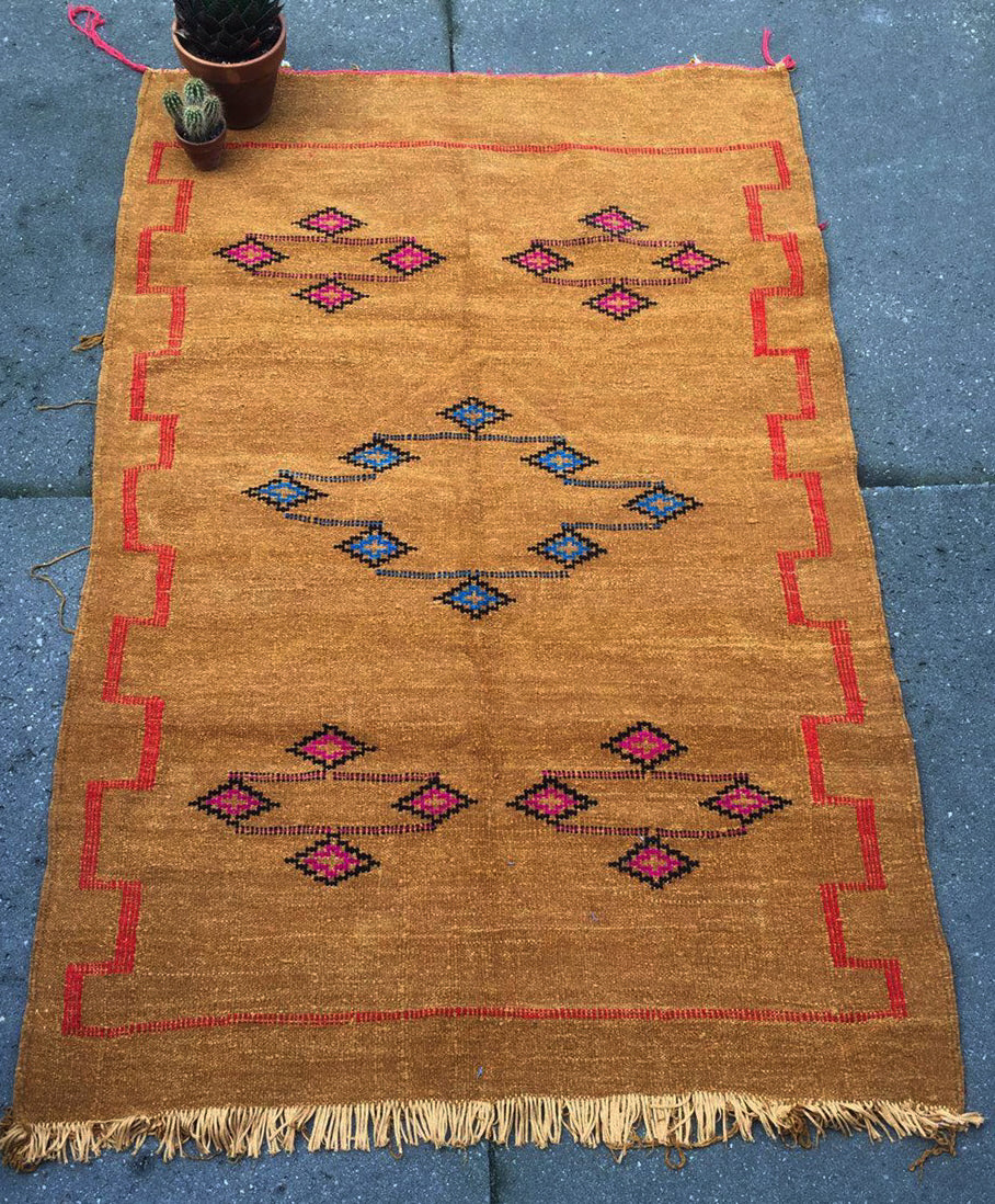 Handgewebter Kelim Teppich Braun 150 x 90 cm