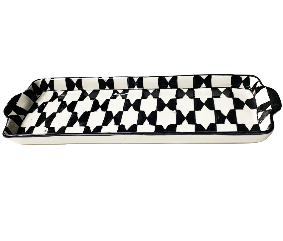 Earthenware rectangular dish black/white
