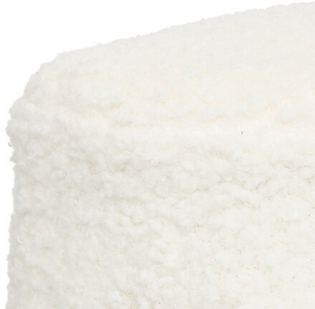 Pouf Tabouret Inuit Blanc Bouclé - Table d'Appoint avec Pieds en Bois - 41,5 cm - Tabouret - Pouf - Imitation laine