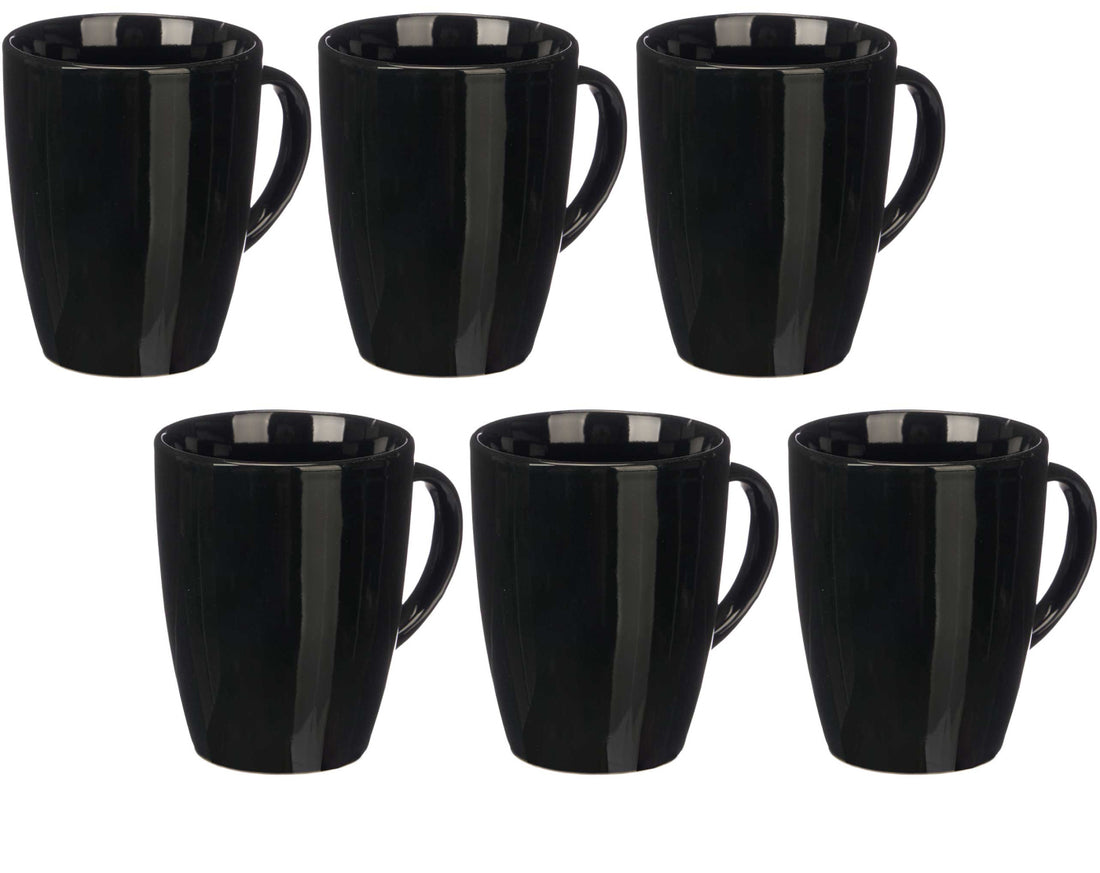 6x Mystique Black plain mugs / cups 330 ml - Tea cup / coffee mug