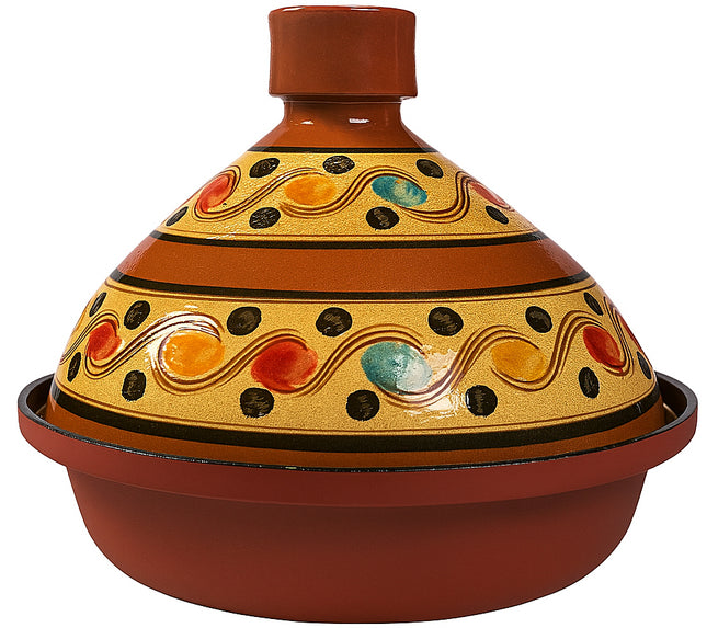 Tajine 30 cm – Handgemaakt Aardewerk & Aluminium – Traditioneel Marokkaans – Rood/Bont