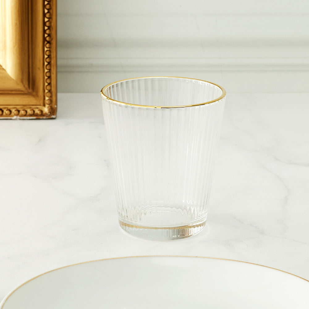 Ribbed Drinking Glass with Gold Rim - Ripple Glass – 30 cl – Set of 6