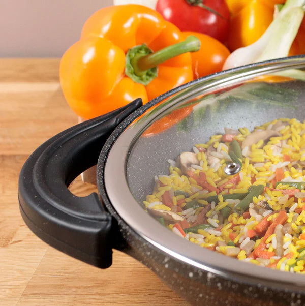 Wok pan Ø 32 cm - Marble coating - Glass lid - All heat sources including induction