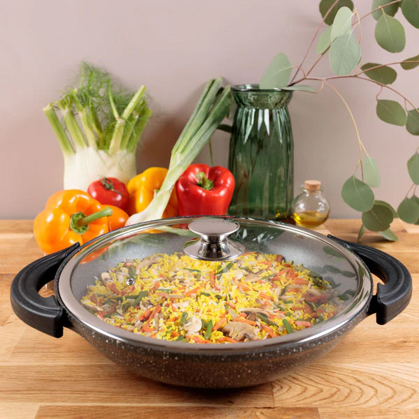 Wok pan Ø 32 cm - Marble coating - Glass lid - All heat sources including induction