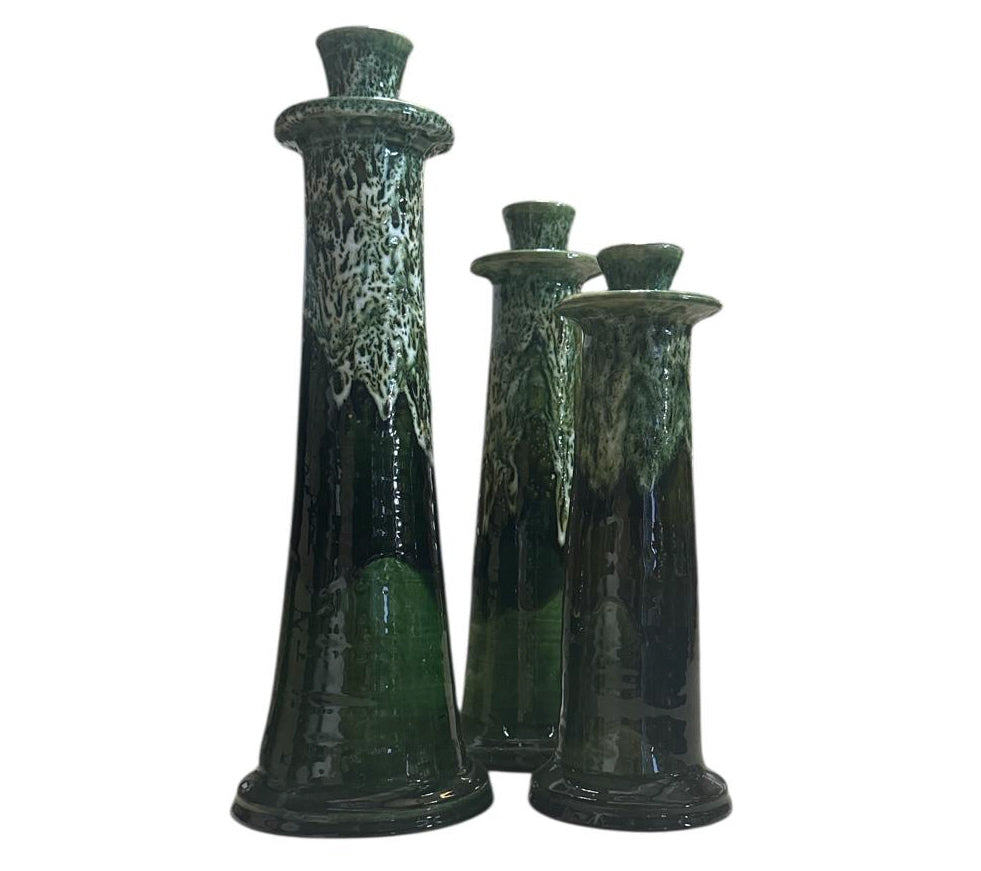 Marokkaanse kandelaar groen/wit druipglazuur – handgemaakt aardewerk, 23–32 cm – foto 6